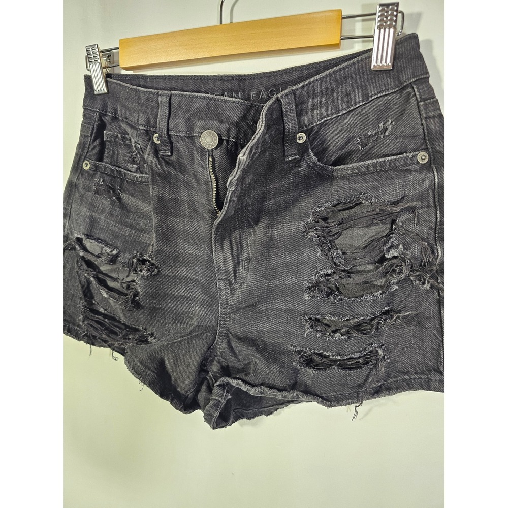 Classic Grundge Distressed Crossover American Eagle Denim Shorts Womens 2 Black - Picture 8 of 9